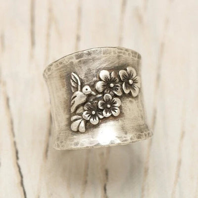 Vogel Blume Breite Band Ring