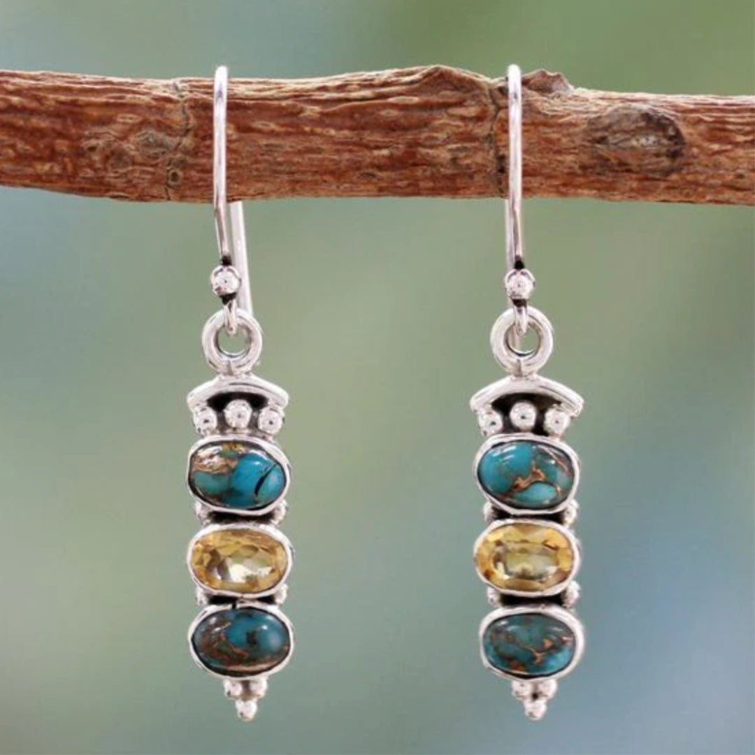 Boho-Ohrringe aus Silber mit Opal