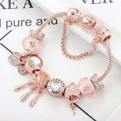 Rose Dreamcatcher Armband mit Charms in Sterling Silber Enthalten