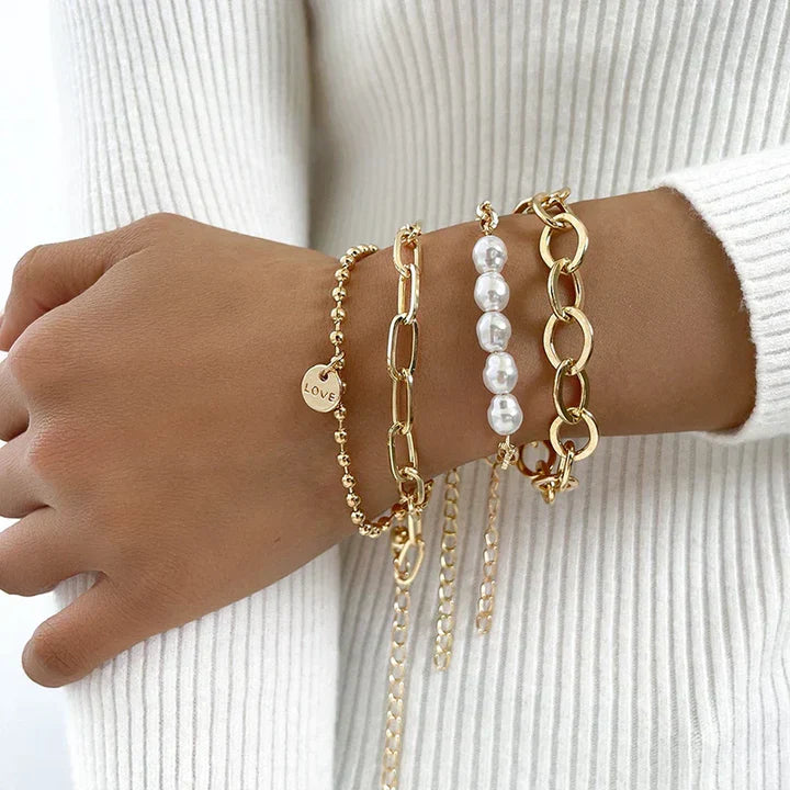 Goldenes Doppelperlenarmband Pack