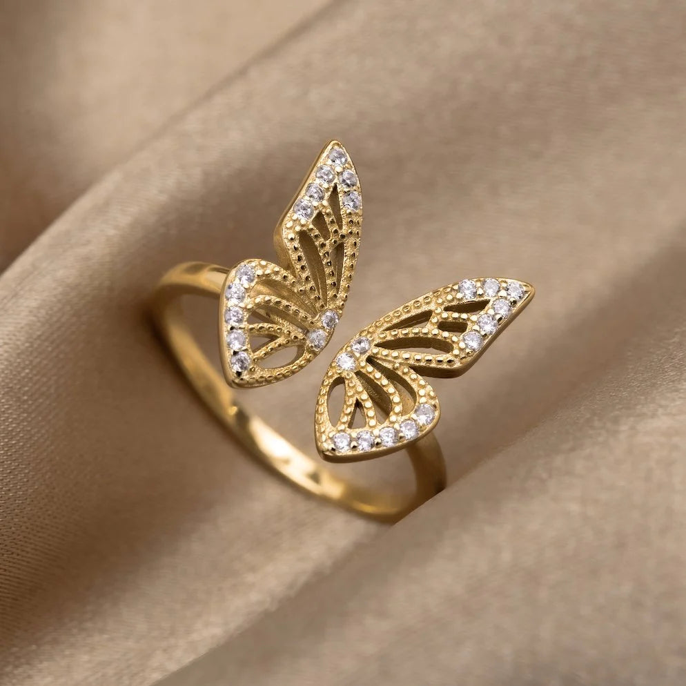 Schmetterlingsring mit Zirkonia in Gold