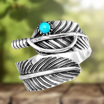 Boho Feather Türkis Verstellbarer Ring