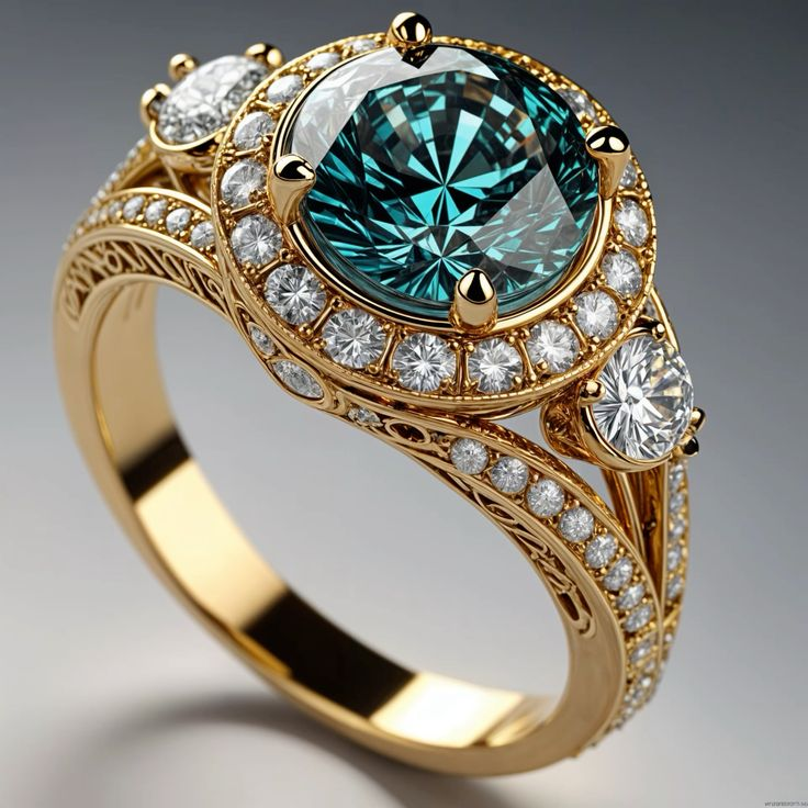 Goldring mit blauem Kristall im Vintage-Stil