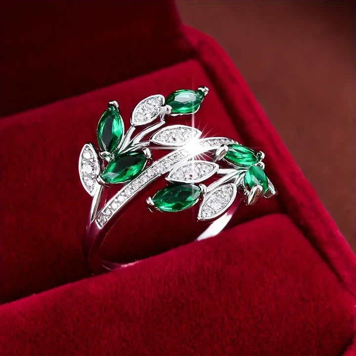 Grünes Blatt Kristall Ring